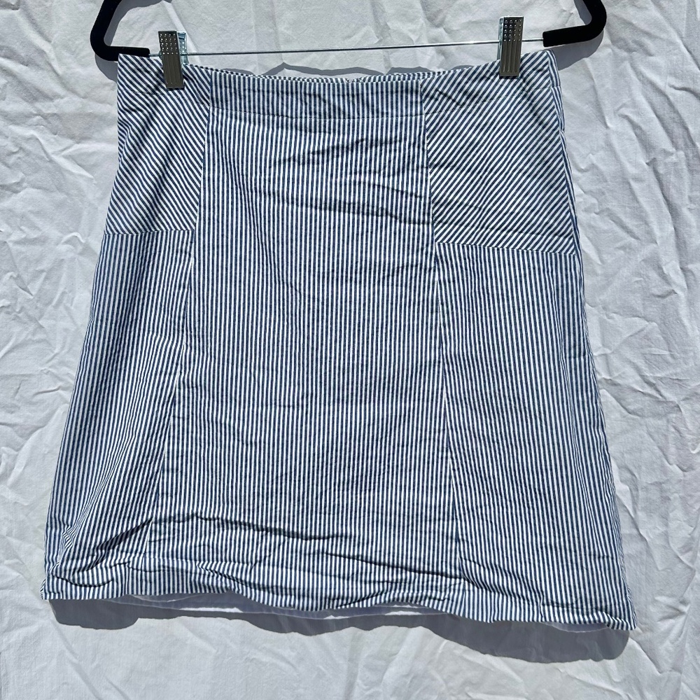 Coastal Nautical Blue and White Stripped 100% Cotton Lined Mini Skirt